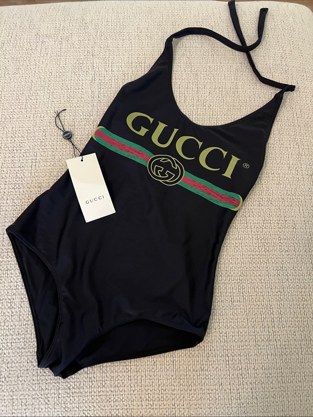 Gucci Women’s M/L Black Logo One-Piece Swimsuit